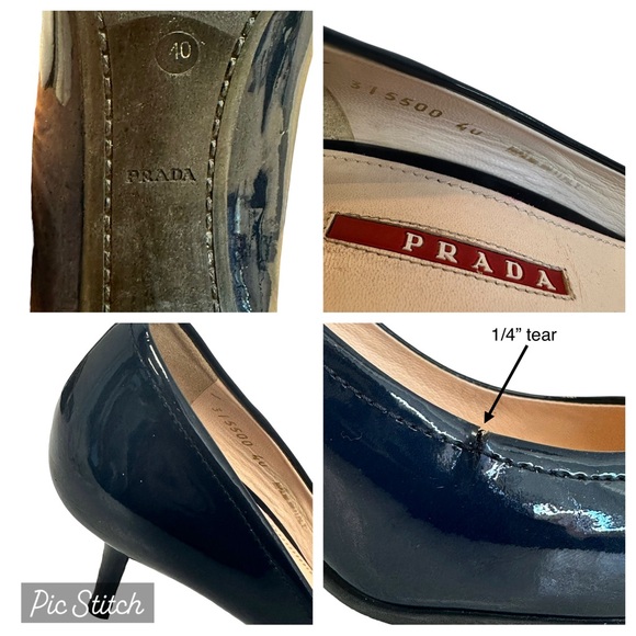 Prada Patent Leather Heels Blue Black Pointed Toe Bow Accent Size EU IT 40 US 10 - Picture 17 of 17